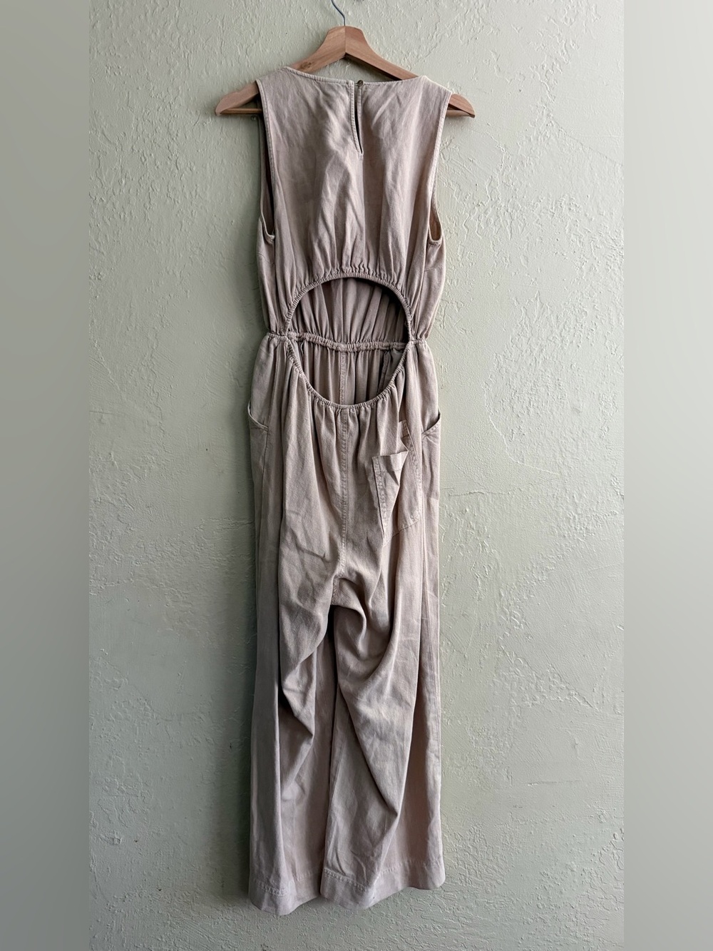 Sleeveless V-Neck Wide Leg Jumpsuit in Light Beige - Picture 5 of 6